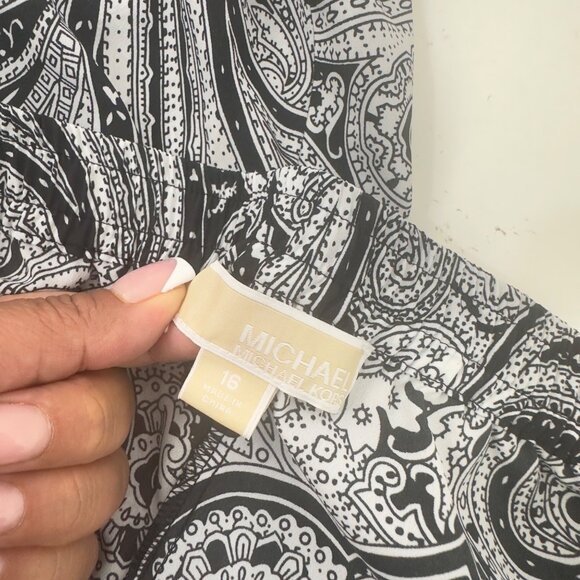 Michael Kors Womens Black Paisley Print Wide Leg Pants Size 16 Pull On Drawstrim - Picture 14 of 14